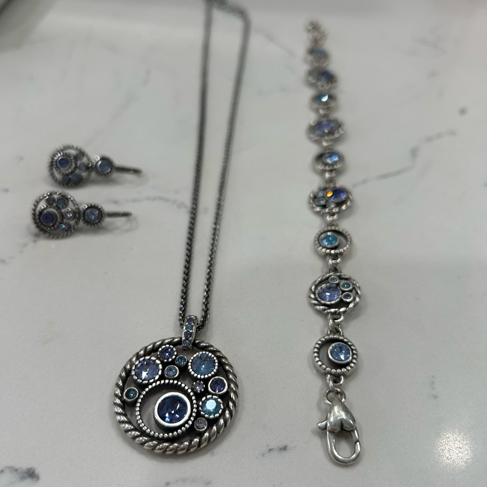 Brighton Silver and Blue Necklace Set